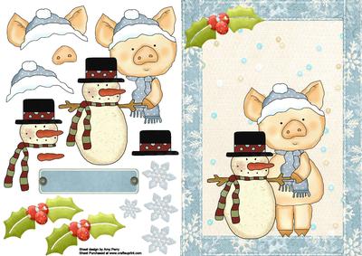 Cute Christmas Pig with Snowman