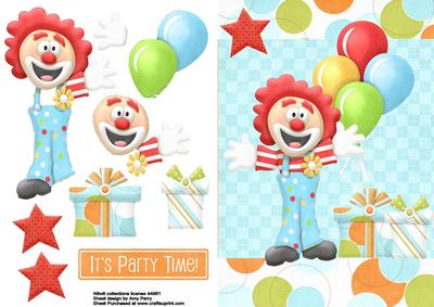 Birthday Clown with Balloons & Presents