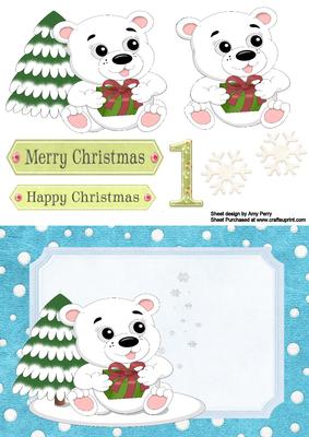 Polar Bear with Christmas Tree on Blue Snowfall