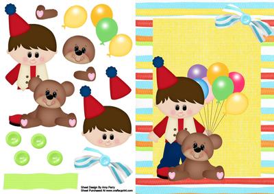 Lovely Birthday Boy with Bear and Balloons