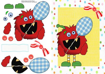 Red Birthday Monster with Balloons
