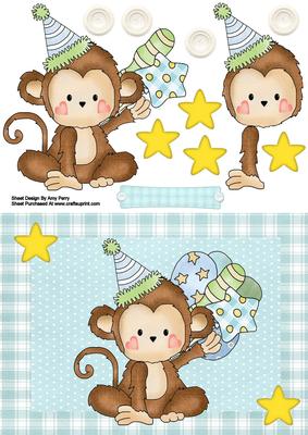 Cute Birthday Boy Monkey with Balloons