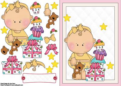Cute Birthday Girl with Cupcakes & Presents