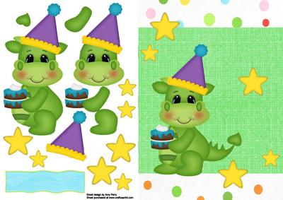 Cute Green Dragon with Cupcake