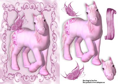 Pretty Pink Fantasy Horse with Butterfly