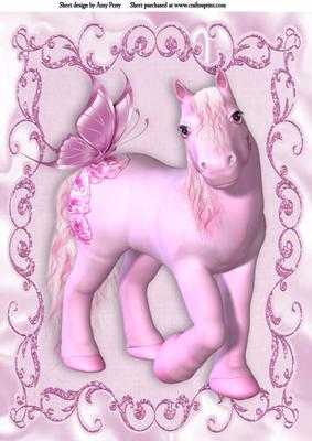 Pretty Pink Fantasy Horse with Butterfly A4