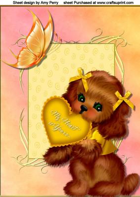 Cute Dog with Yellow Bows & Heart A4
