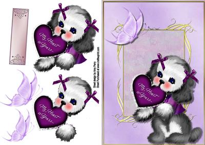 Lovely Dog with Lilac Bows & Heart
