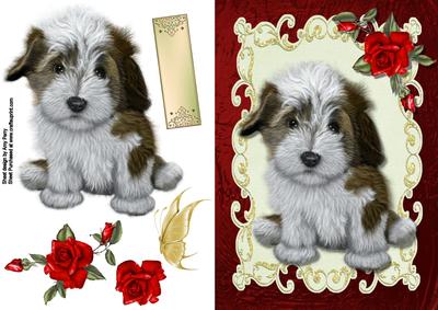 Cute Fluffy Puppy with Red Rose