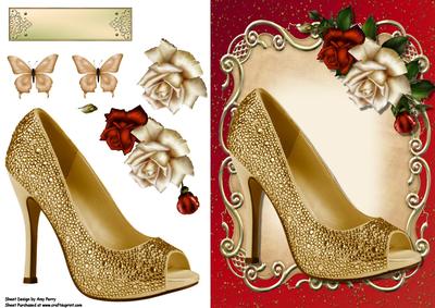 Sparkle Gold Shoe with Roses