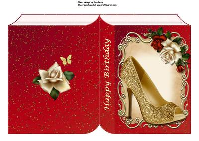 Lovely Gold Shoe with Roses Book Card