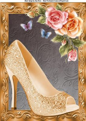 Beautiful Gold Shoe with Roses A4