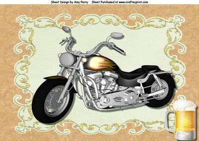 Motorbike with Pint of Beer A4
