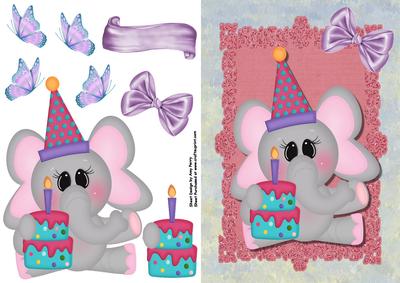 Cute Ellie the Elephant & Birthday Cake