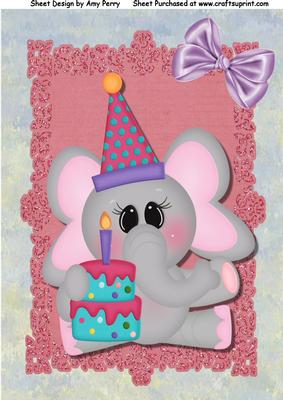 Cute Ellie the Elephant & Birthday Cake A4