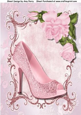 Lovely Pink Shoe & Pink Roses A4