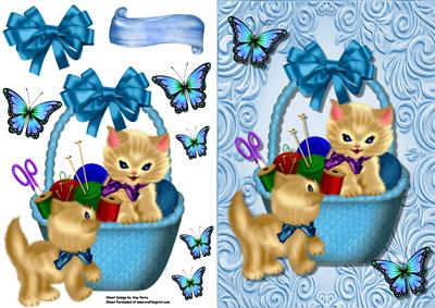 Cute Brown Kitten in Sewing Basket