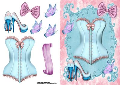 Lovely Pale Blue & Pink Basque & Shoes
