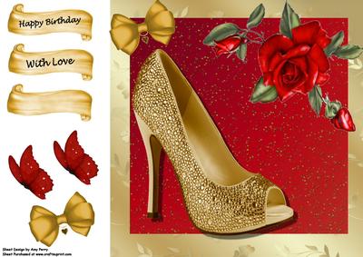 8x8 Gold Shoe & Red Rose's