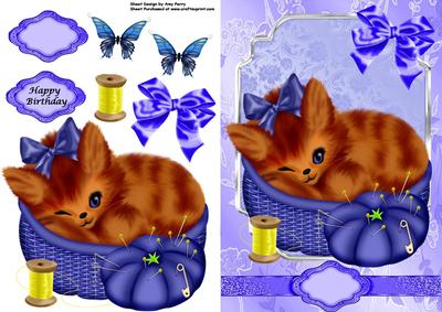 Cute Kitten in Blue Basket
