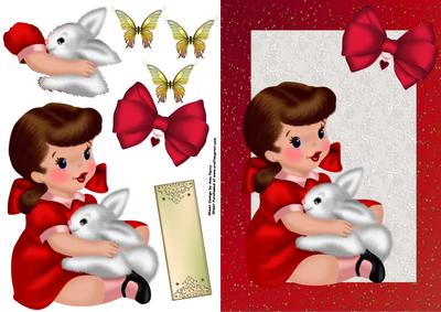 Little Girl in Red Dress with Bunny