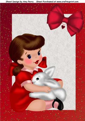 Little Girl in Red Dress with Bunny A4