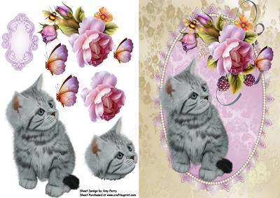Gorgeous Grey Kitten with English Roses
