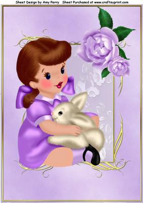Little Girl in Lilac Dress with Bunny A4