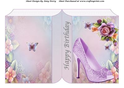 Beautiful Lilac Shoe & Rose Book Card