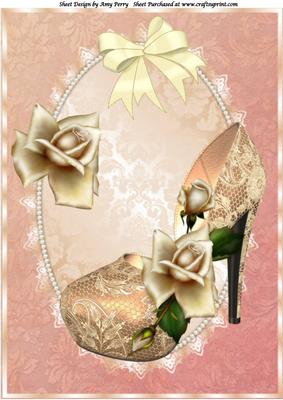 Lovely Cream Lace Shoe with Cream Rose A4