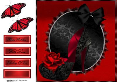 8x8 Black Shoe with Red Rose