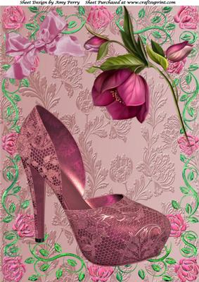 Lovely Pink Shoe with Pink Flowers A4