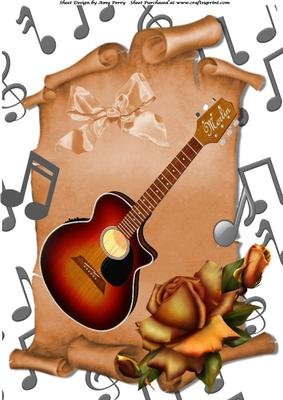 Guitar with Gold Roses A4