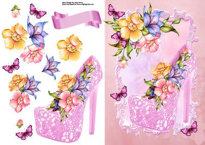 Lovely Pink Lace Shoe with Pastel Coloured Flowers