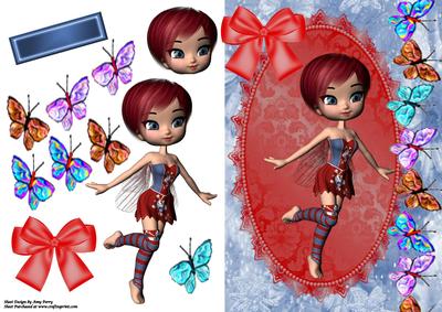 Cute Fairy in Denim & Red Dress