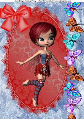Cute Fairy in Denim & Red Dress A4