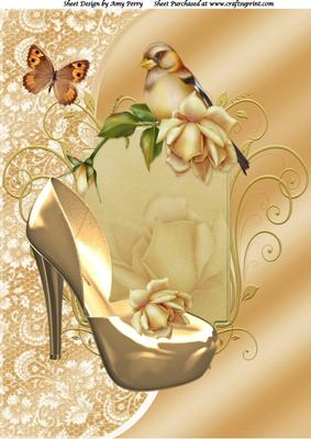 Lovely Light Gold Shoe with Rose's A4