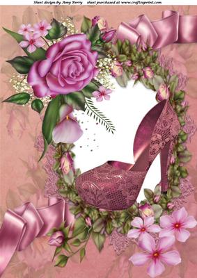 Pink Lace Shoe with Pink Roses A4