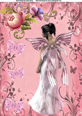 Lovely Pink Fairy with Flowers A4