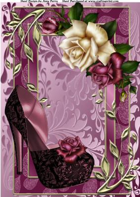 Lovely Deep Purple Shoe & Roses A4