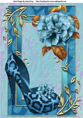 Beautiful Blue Shoe with Flowers A4