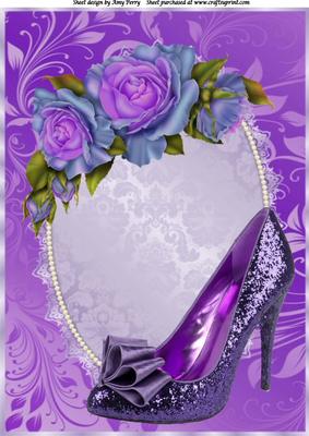 Beautiful Purple Shoe with Purple & Blue Flowers A4