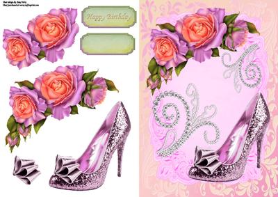 Beautiful Pink Shoe with Pink & Lilac Roses