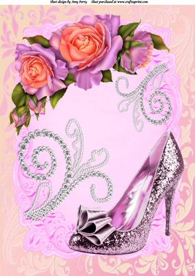 Beautiful Pink Shoe with Pink & Lilac Roses A4