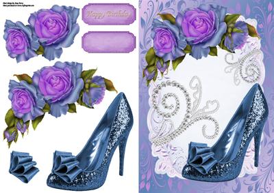 Lovely Blue Shoe with Purple & Blue Roses
