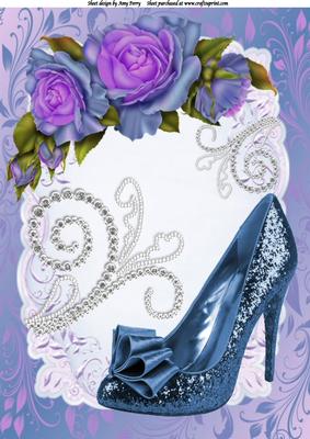 Lovely Blue Shoe with Purple & Blue Roses A4