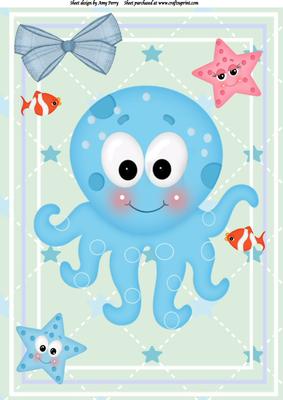 Blue Octopus with Other Sea Friends A4