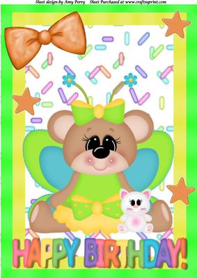 Cute Fairy Birthday Bear A4