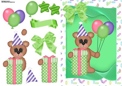 Lovely Birthday Bear with a Present & Balloons