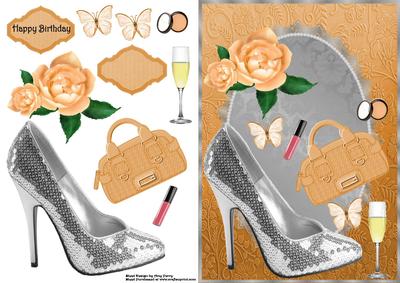 Pretty Silver Sparkle Shoe with Peach Handbag